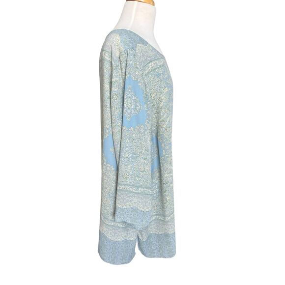 Rose + Olive Blouse Floral Blue Green Boho Lightweight Flowy Pastel Office 2X - Picture 4 of 12